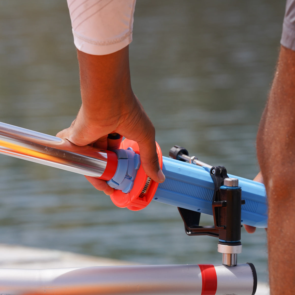 Close-up of the RowYak oarlock and rowing rail connection