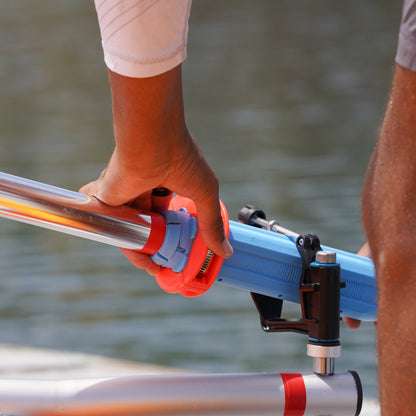 Close-up of the RowYak oarlock and rowing rail connection